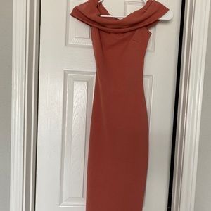 boohoo blush open back knee length midi dress